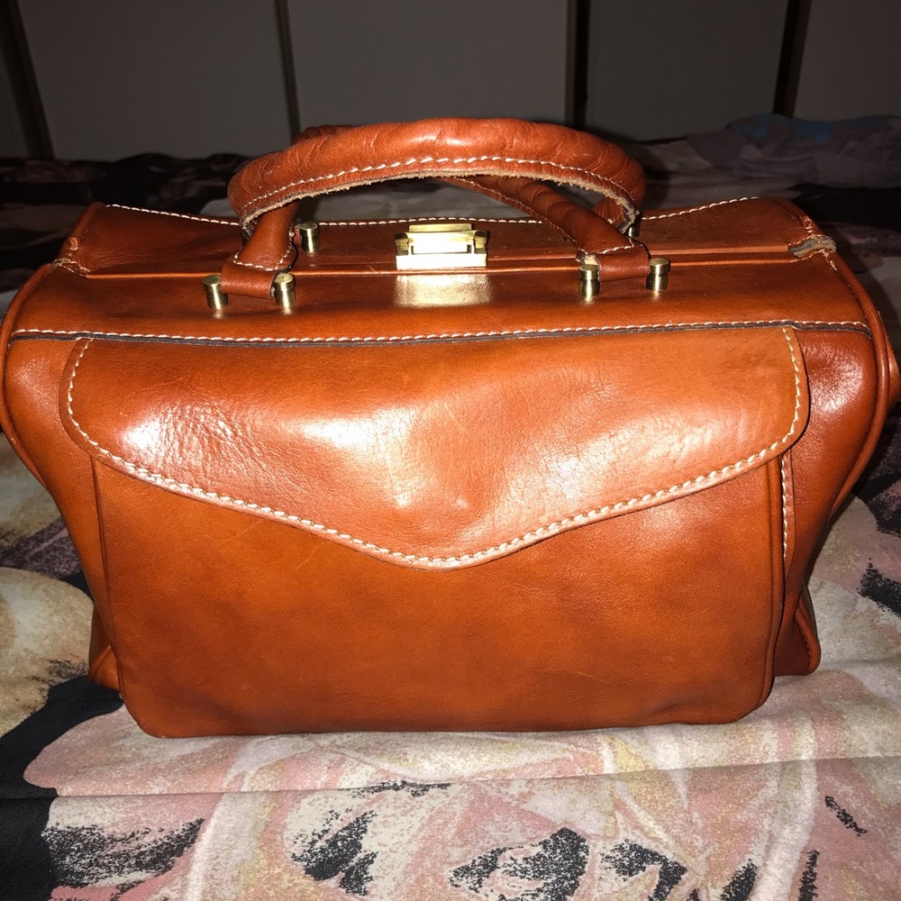 Patricia Nash Cognac Leather Satchel with Gold Hardware